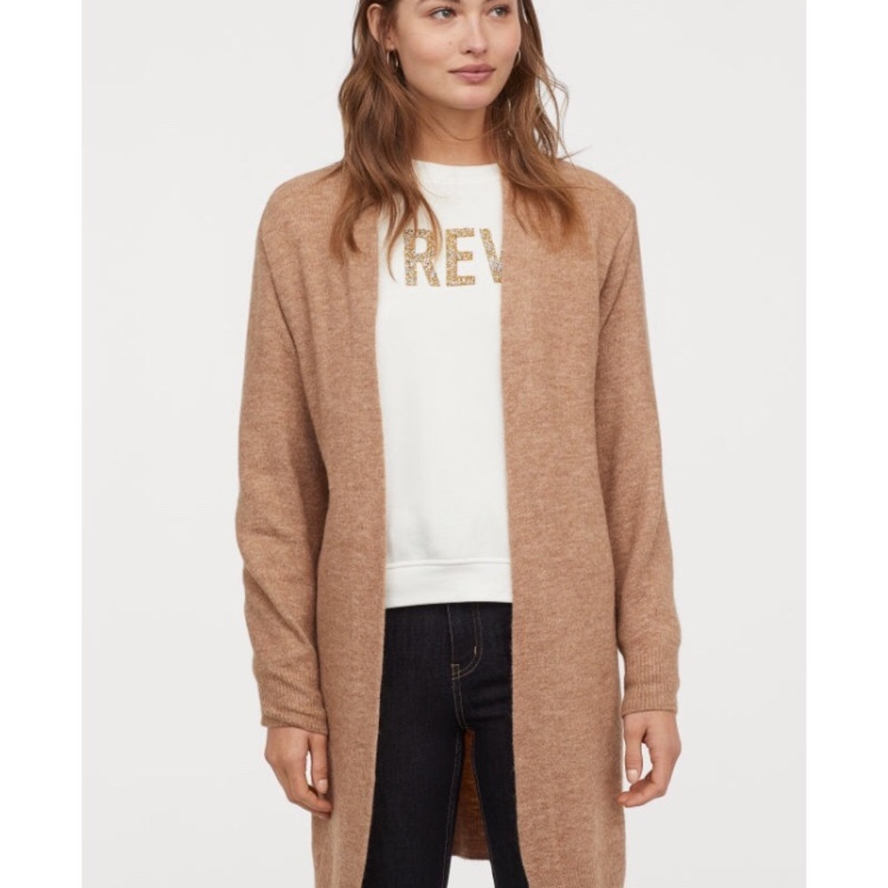 long beige cardigan